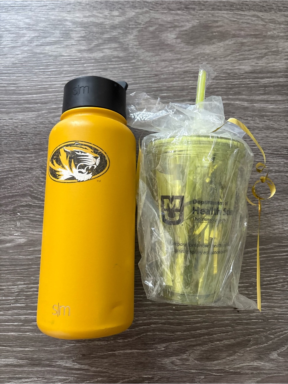 Mizzou Slim Yellow Insulated Water Bottle with Tiger Logo & Yellow Cup Bundle